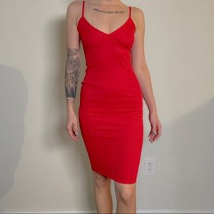 PLT Red Ribbed Bodycon Dress